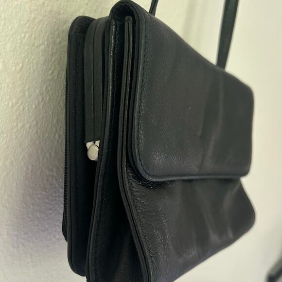 Vintage fossil leather crossbody pockets multi compartment Y2K minimalist black - Picture 5 of 16